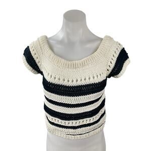 Intermix Yulani Striped Crochet Off Shoulder Short Sleeve Crop Blouse Top Size S